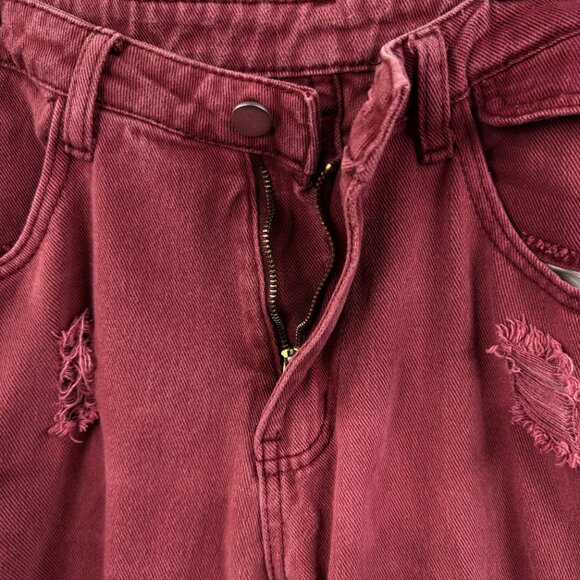 WEEN CHARM Mens Red Distressed Moto Biker / Skater Jeans Slim 32 Grunge Thrashed - Picture 3 of 10